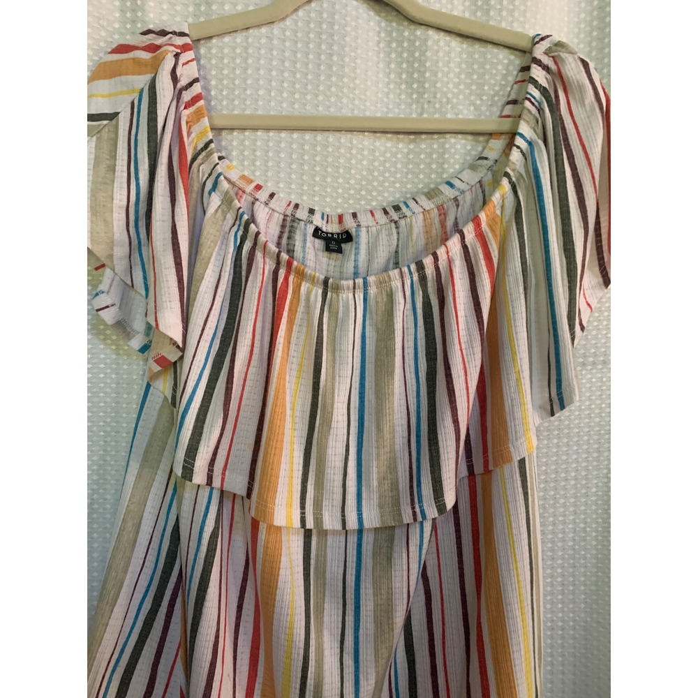 Torrid Womens Size 0 Multi Color Vertical Stripe Off Shoulder Ruffle Knit Top L - Picture 2 of 7
